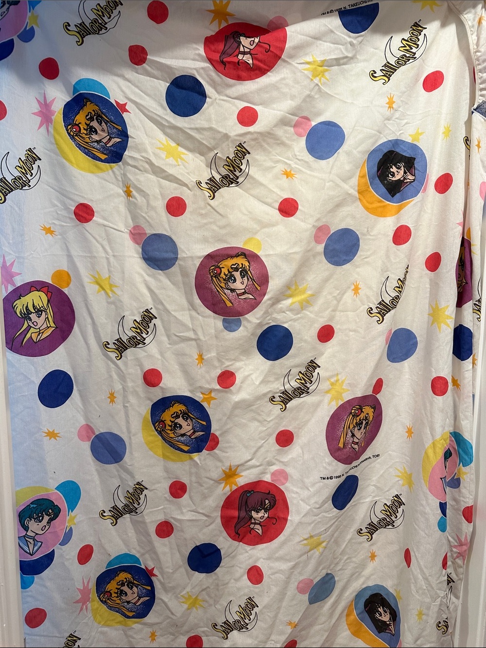 Sailor Moon Kids Bedding Sheet - White with Multicolor Character Dots
